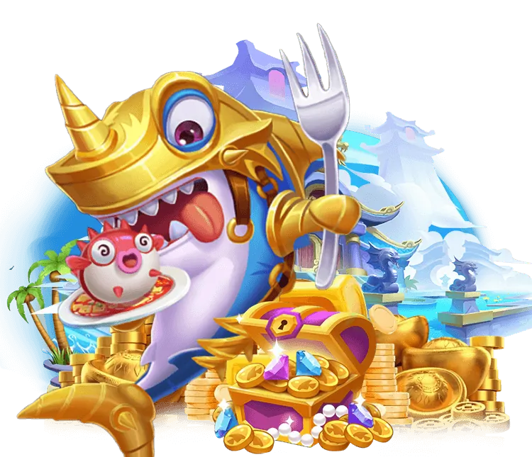 Game Bắn Cá Ăn Xu với hình ảnh cá mập và kho báu dưới đáy biển